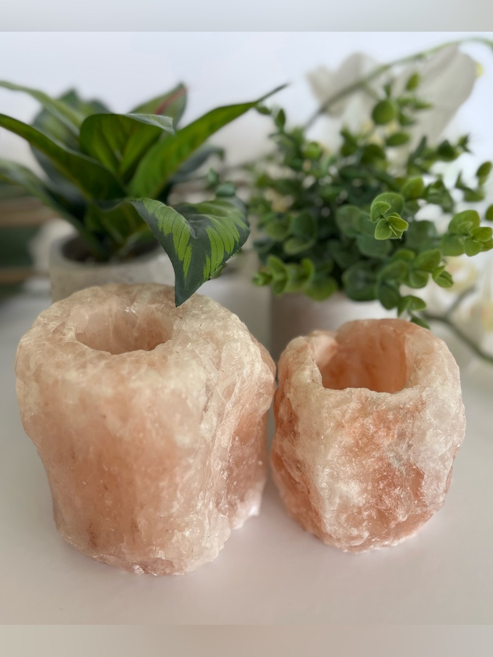 Set of Raw-Cut Himalayan Crystal Salt Rock Tea Light Holders